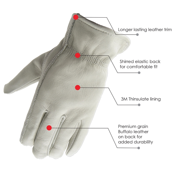 Premium grain buffalo leather gloves with Thinsulate lining... from ASI 62192 Illinois Glove Co / Honest Abe®