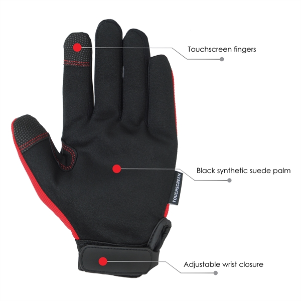 Mechanics gloves, black synthetic suede palm, red spandex back.... from ASI 62192 Illinois Glove Co / Honest Abe®