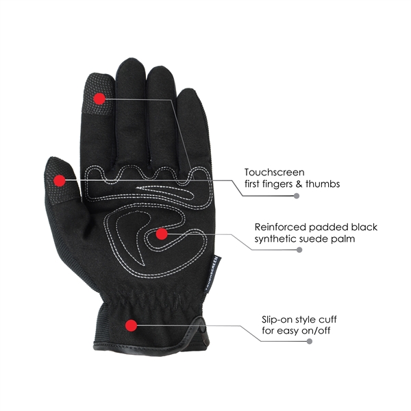 Touchscreen mechanics gloves, padded & reinforced palm, black spandex back, slip... from ASI 62192 Illinois Glove Co / Honest Abe®