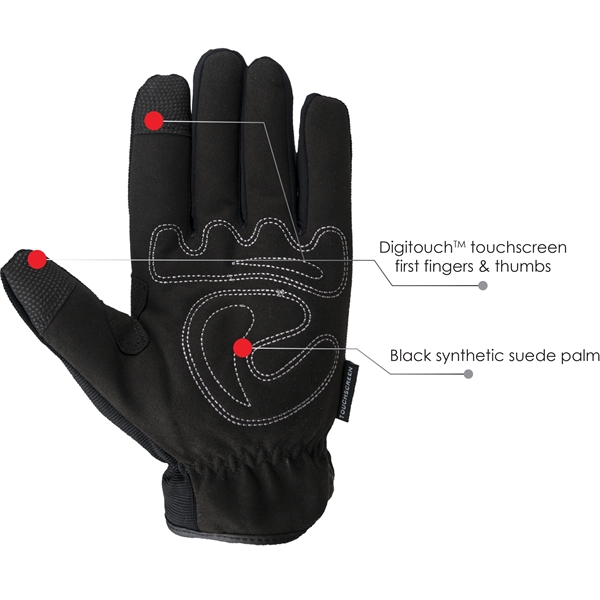 Touchscreen Winter Mechanics gloves, black synthetic suede palm, black spandex back.... from ASI 62192 Illinois Glove Co / Honest Abe®