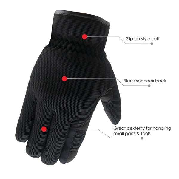 Touchscreen Winter Mechanics gloves, black synthetic suede palm, black spandex back.... from ASI 62192 Illinois Glove Co / Honest Abe®