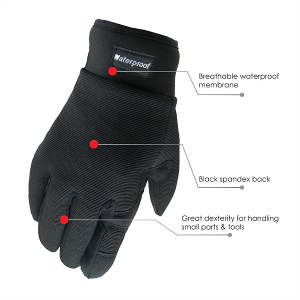 Touchscreen Waterproof Winter Mechanics gloves, black synthetic suede palm, black spandex... from ASI 62192 Illinois Glove Co / Honest Abe®