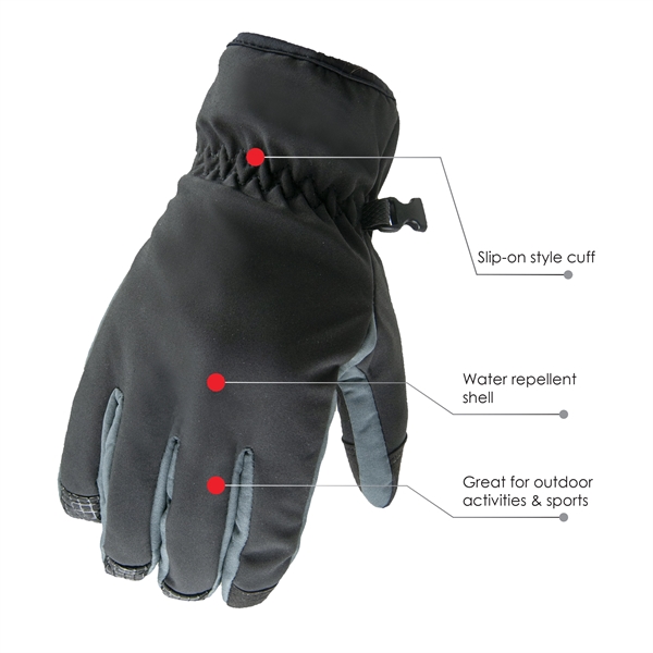 Touchscreen Hi-Tech winter gloves, resists water & wind, black with gray... from ASI 62192 Illinois Glove Co / Honest Abe®