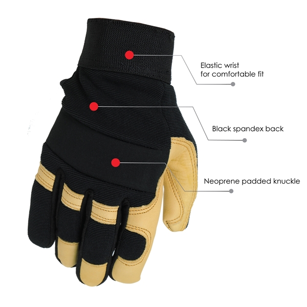 Mechanics gloves, premium grain cowhide palm, black spandex back.... from ASI 62192 Illinois Glove Co / Honest Abe®