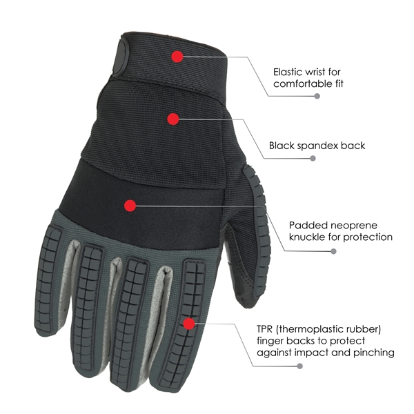 Heavy duty mechanics gloves, TPR finger protection, reinforced palm, silicone grip.... from ASI 62192 Illinois Glove Co / Honest Abe®