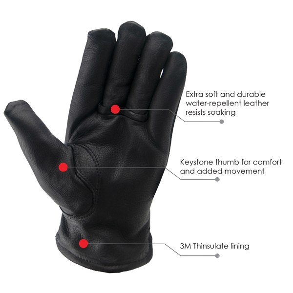 Premium black grain cowhide leather work gloves with Thinsulate lining.... from ASI 62192 Illinois Glove Co / Honest Abe®