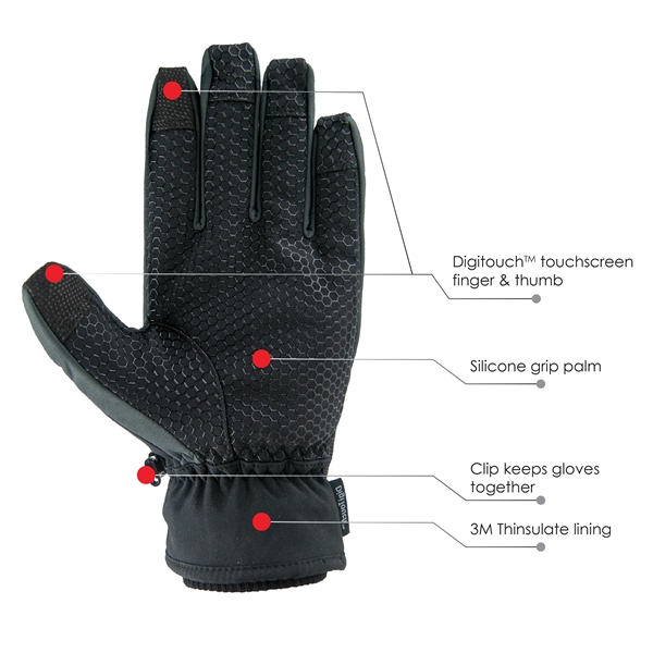 Touchscreen ski gloves with zipper pockets.... from ASI 62192 Illinois Glove Co / Honest Abe®