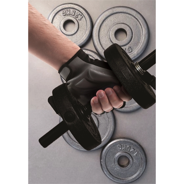 Workout gloves, gray leather palm, black Lycra back.... from ASI 62192 Illinois Glove Co / Honest Abe®