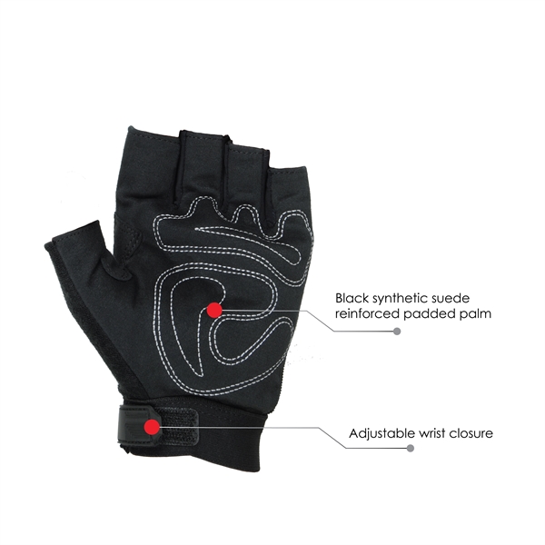 Sports gloves, black synthetic suede reinforced palm, black spandex back.... from ASI 62192 Illinois Glove Co / Honest Abe®