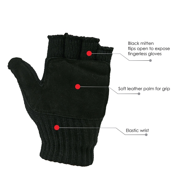 Glomitt- glove & mitten, ragg wool shell with 3M Thinsulate lining... from ASI 62192 Illinois Glove Co / Honest Abe®