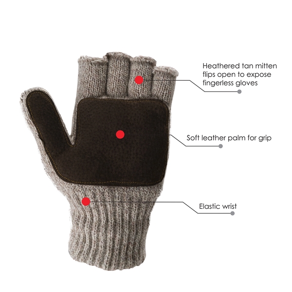 Glomitt- glove & mitten, ragg wool shell with 3M Thinsulate lining... from ASI 62192 Illinois Glove Co / Honest Abe®