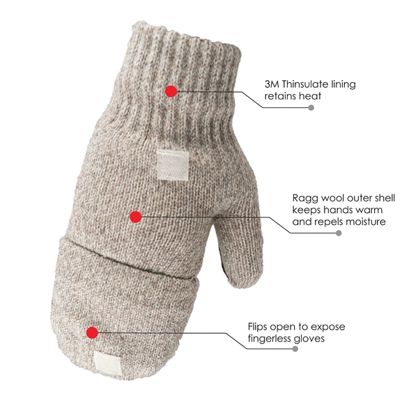 Glomitt- glove & mitten, ragg wool shell with 3M Thinsulate lining... from ASI 62192 Illinois Glove Co / Honest Abe®