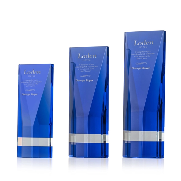 The beveled Gravenhurst tower is created from blue optical crystal with... from ASI 84592 St Regis Group / St Regis