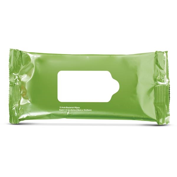 Resealable foil pouch filled with 15 non-woven, gently scented antibacterial disposable... from ASI 79530 Prime Line