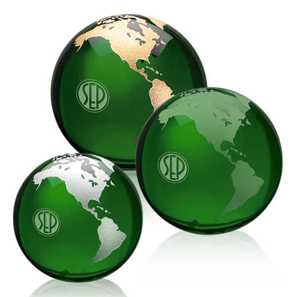 Optical crystal emerald globe award with etched continents.... from ASI 84592 St Regis Group / St Regis