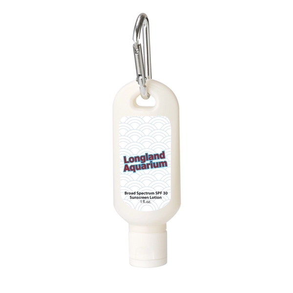1 oz. SPF 30 Sunscreen with Carabiner. Broad Spectrum Formula Protects... from ASI 61125 Hit Promotional Products / Hit®