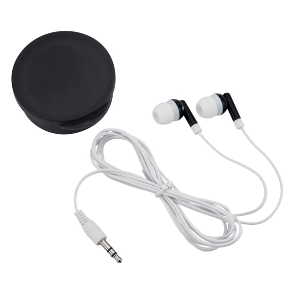 Ear Buds in Round Plastic Case. Works with Most Audio Devices.... from ASI 61125 Hit Promotional Products / Hit®