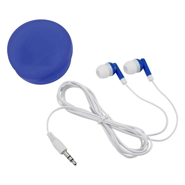 Ear Buds in Round Plastic Case. Works with Most Audio Devices.... from ASI 61125 Hit Promotional Products / Hit®