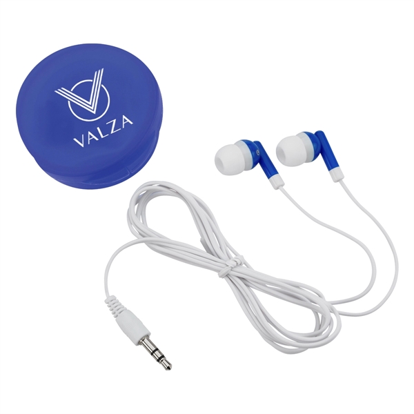 Ear Buds in Round Plastic Case. Works with Most Audio Devices.... from ASI 61125 Hit Promotional Products / Hit®