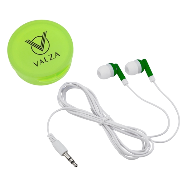 Ear Buds in Round Plastic Case. Works with Most Audio Devices.... from ASI 61125 Hit Promotional Products / Hit®