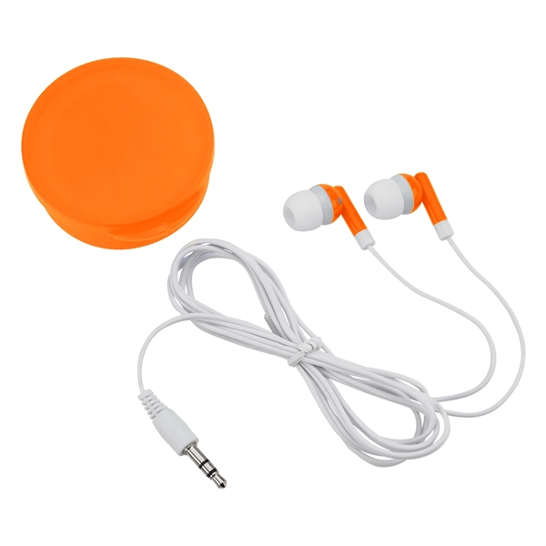 Ear Buds in Round Plastic Case. Works with Most Audio Devices.... from ASI 61125 Hit Promotional Products / Hit®