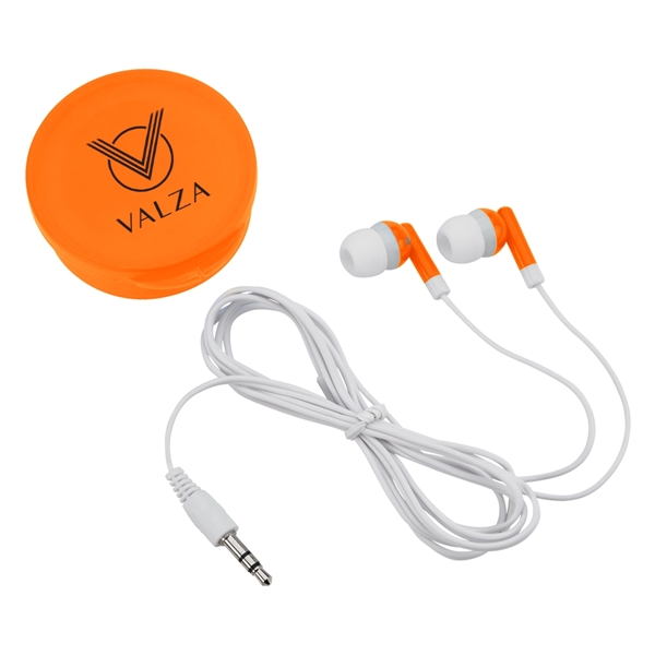 Ear Buds in Round Plastic Case. Works with Most Audio Devices.... from ASI 61125 Hit Promotional Products / Hit®