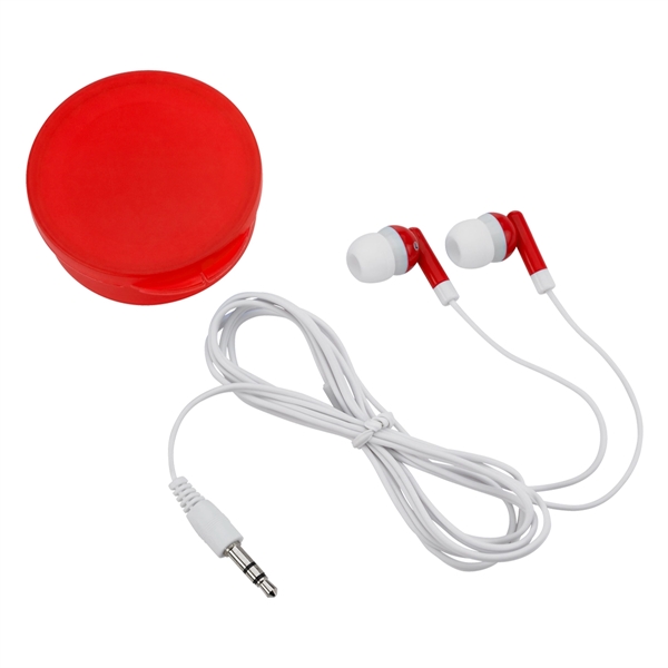 Ear Buds in Round Plastic Case. Works with Most Audio Devices.... from ASI 61125 Hit Promotional Products / Hit®