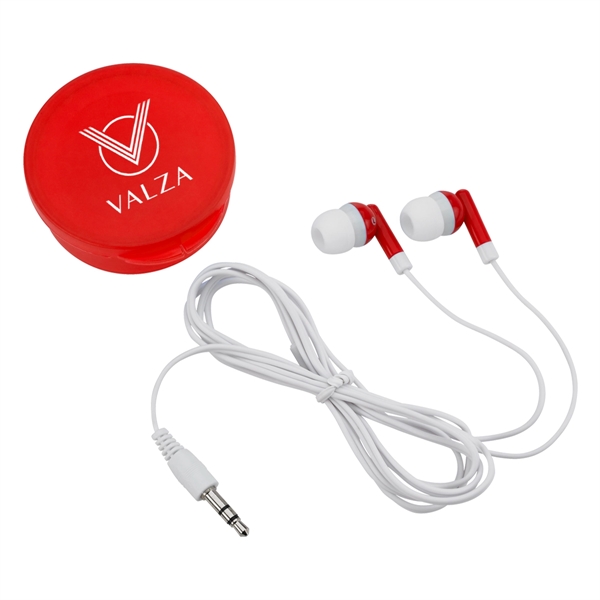 Ear Buds in Round Plastic Case. Works with Most Audio Devices.... from ASI 61125 Hit Promotional Products / Hit®