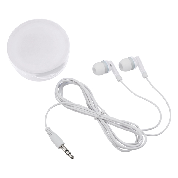 Ear Buds in Round Plastic Case. Works with Most Audio Devices.... from ASI 61125 Hit Promotional Products / Hit®
