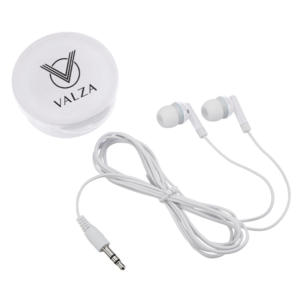 Ear Buds in Round Plastic Case. Works with Most Audio Devices.... from ASI 61125 Hit Promotional Products / Hit®