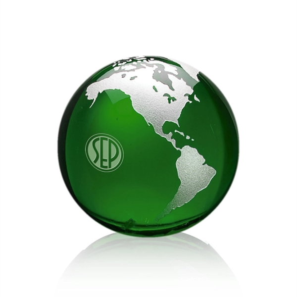 Optical crystal emerald globe award with etched continents.... from ASI 84592 St Regis Group / St Regis