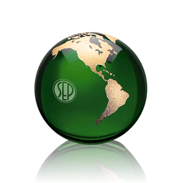 Optical crystal emerald globe award with etched continents.... from ASI 84592 St Regis Group / St Regis