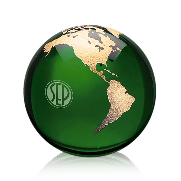 Optical crystal emerald globe award with etched continents.... from ASI 84592 St Regis Group / St Regis