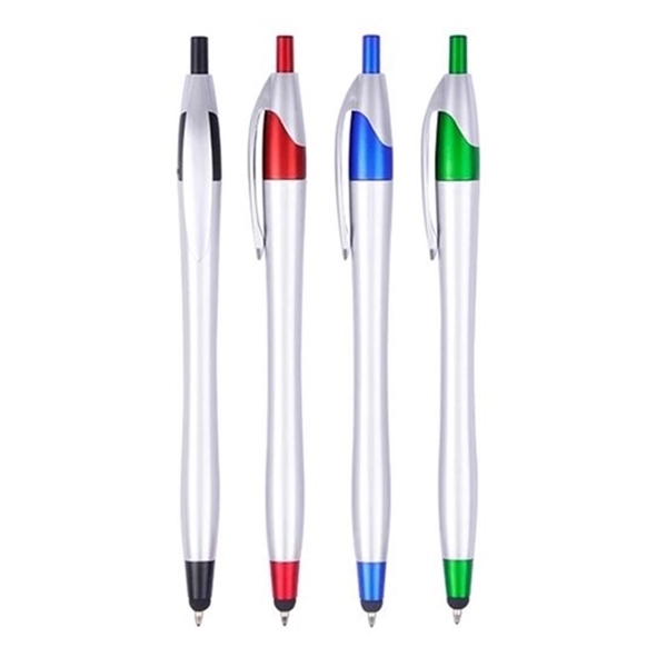 5.50" x 0.56" plastic ballpoint stylus pen with silver tone barrel... from ASI 37218 Athena Promo (tm)