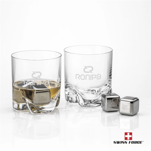 Crystalline on-the-rocks glasses are paired with a set of 4 stainless... from ASI 84592 St Regis Group