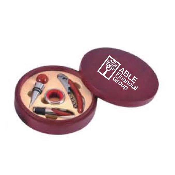 Wine set, four tools in a burgundy round wood case.... from ASI 36988 Artek USA Inc / Artek™