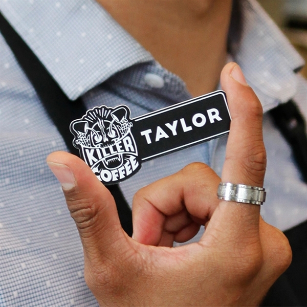 Custom vinyl name badges made of durable glossy material that is... from ASI 89791 StickerYou / Custom Vinyl Stickers