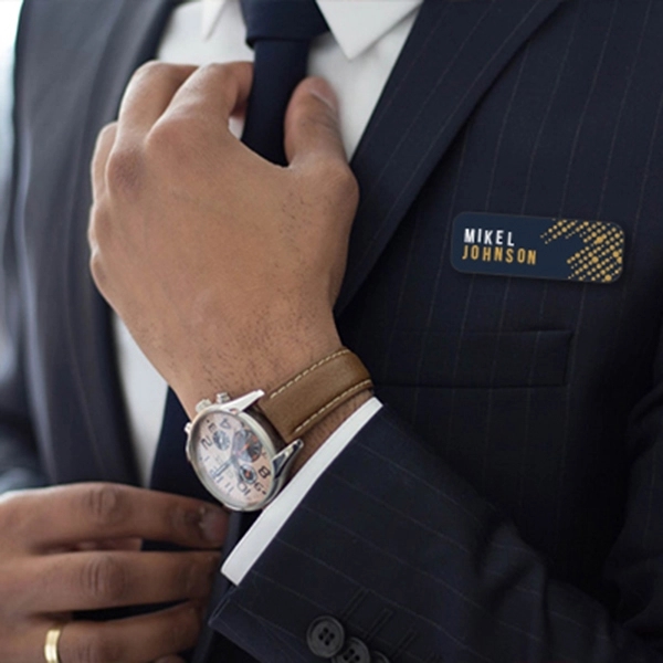 Custom vinyl name badges made of durable glossy material that is... from ASI 89791 StickerYou / Custom Vinyl Stickers