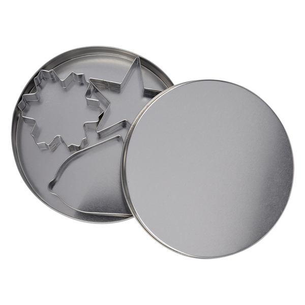 Tin travel case with bell, snowflake and star cookie cutter shapes... from ASI 61125 Hit Promotional Products