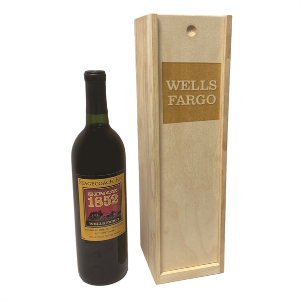 Pine wood wine presentation box. The sliding cover features your laser-etched... from ASI 31570 Advantage Industries