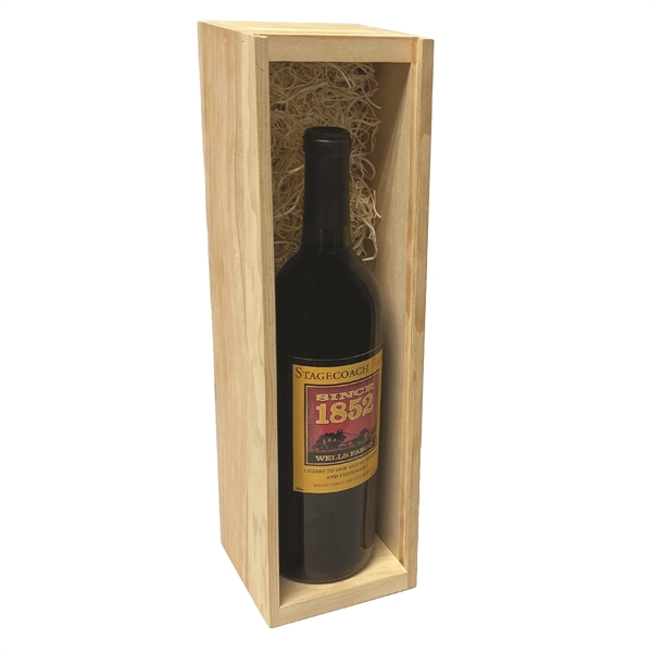 Pine wood wine presentation box. The sliding cover features your laser-etched... from ASI 31570 Advantage Industries