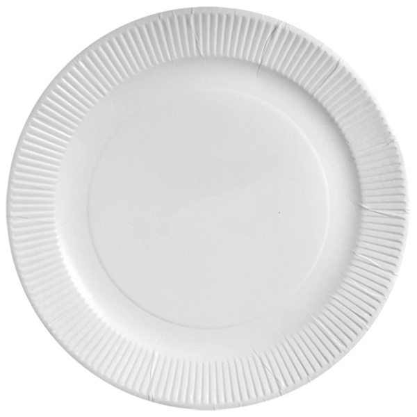 White paper plate, 9" round with fluted edge.... from ASI 88200 TK Sorg's - A Div of Arch Promo Group, LLC / PETITE