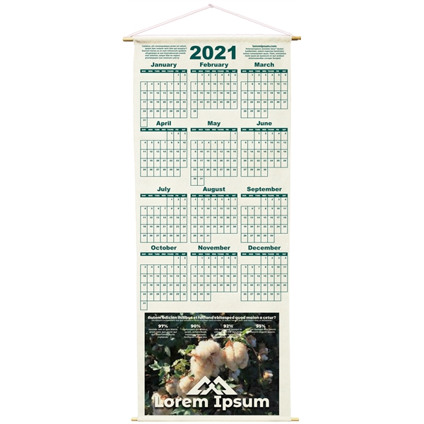Natural 100% cotton muslin wall calendar with wooden dowels at the... from ASI 31260 AdCapitol