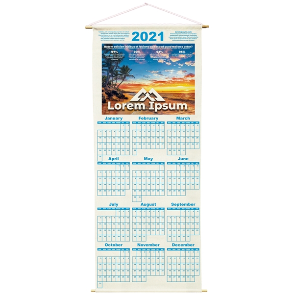 Natural 100% cotton muslin wall calendar with wooden dowels at the... from ASI 31260 AdCapitol
