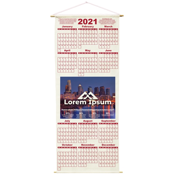 Natural 100% cotton muslin wall calendar with wooden dowels at the... from ASI 31260 AdCapitol