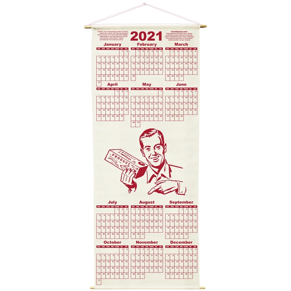 Natural 100% cotton muslin wall calendar with wooden dowels at the... from ASI 31260 AdCapitol