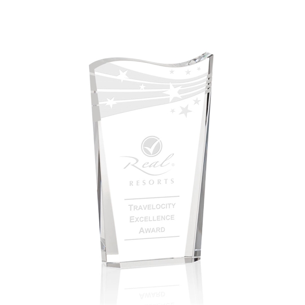 Stunning free standing optical crystal award with deep beveled sides and... from ASI 84592 St Regis Group / St Regis