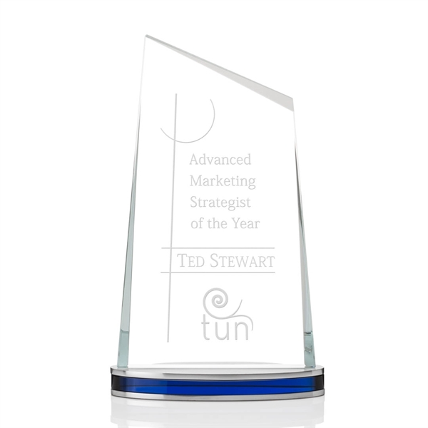 Stunning, unique Starfire green award with beautiful colored optical aluminum base.... from ASI 84592 St Regis Group / St Regis