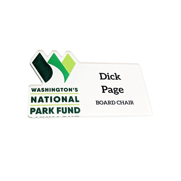 Custom shaped acrylic badge / name plate that measures 1/8" thick... from ASI 72521 Morris Magnets / Laser Cuts