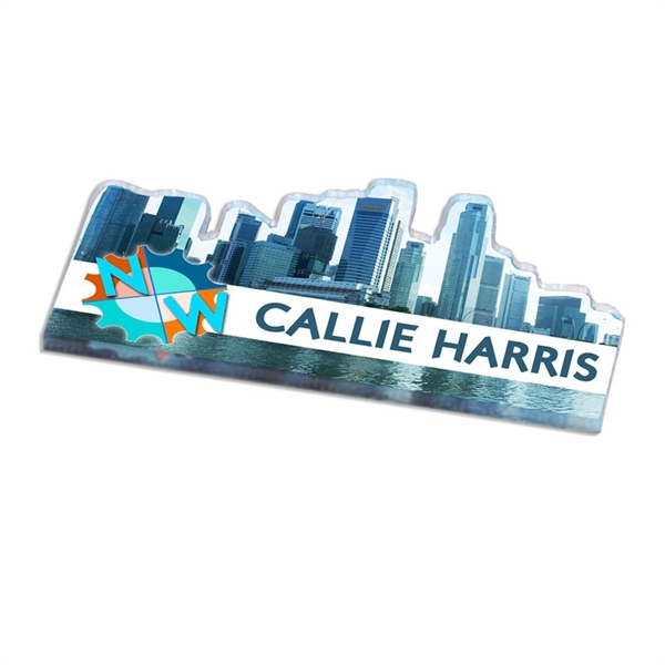 Custom shaped acrylic badge / name plate that measures 1/8" thick... from ASI 72521 Morris Magnets / Laser Cuts